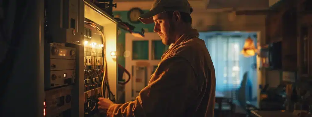 Top Lancaster, Ohio Electrician for Home Repairs 1 a skilled electrician carefully inspecting a circuit breaker panel in a well-lit lancaster ohio home.